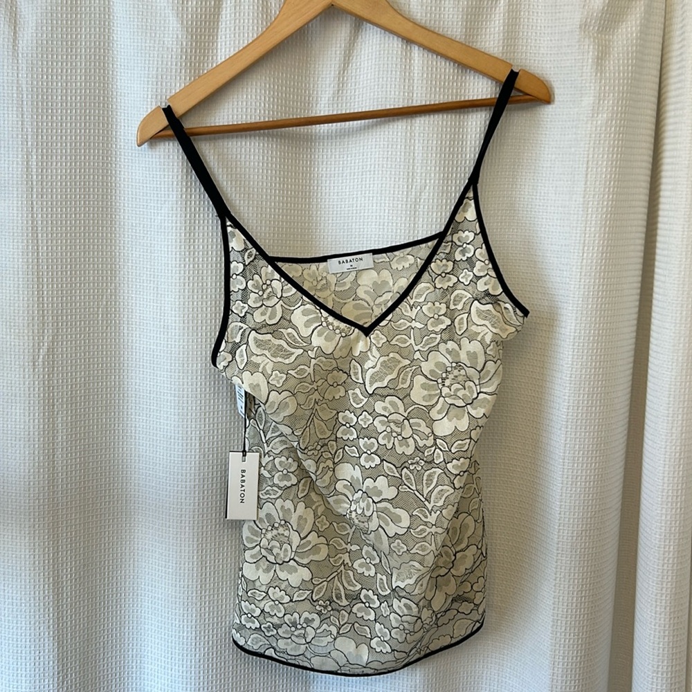 NWT Aritzia Babaton Halsmann Blouse Medium Birch/Black